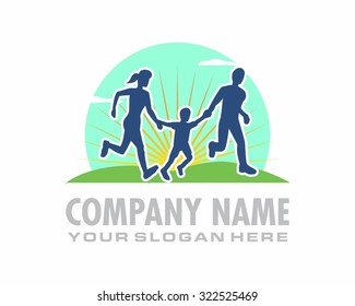 running family together silhouette logo image icon character