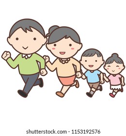 Running family vector illustration with Dad, Mom, and Children. Use for website, book, advertising etc.