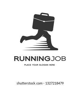 Running or fast job vector logo with foot walking symbol.