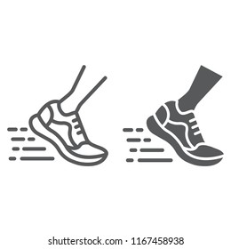 Running fast line and glyph icon, footwear and sport, sport shoes sign, vector graphics, a linear pattern on a white background, eps 10.