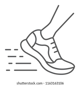 Running fast thin line icon, footwear and sport, sport shoes sign, vector graphics, a linear pattern on a white background, eps 10.