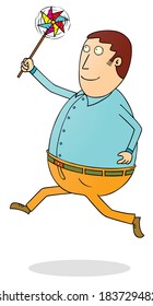 running fat man with propeller