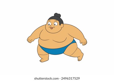 Running  a fat Sumo Wrestler cartoon vector artwork