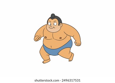 Running  a fat Sumo Wrestler cartoon vector artwork