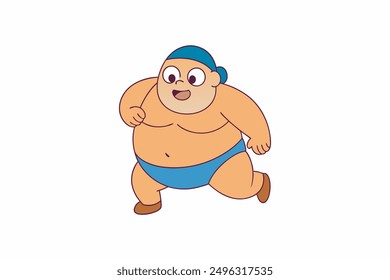 Running  a fat Sumo Wrestler cartoon vector artwork