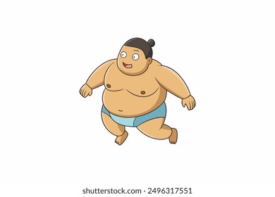 Running  a fat Sumo Wrestler cartoon vector artwork