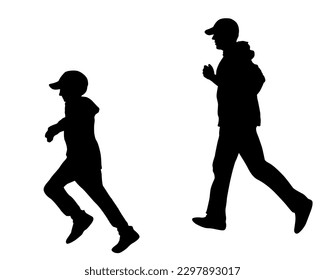 Running father and son outdoor spring illustration