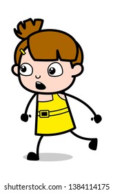Running with Fear - Cute Girl Cartoon Character Vector Illustration
