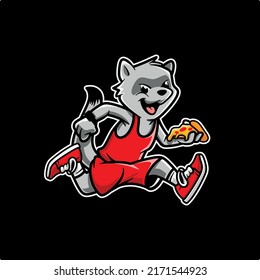 Running Ferret Cartoon Holding Pizza