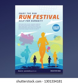 Running Festival Poster Design Full Colors With Woman Silhouette