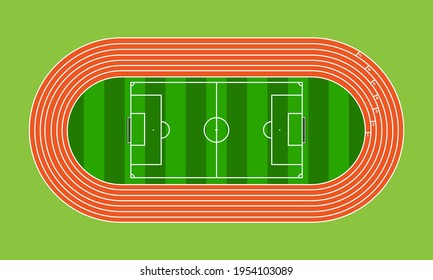 Running field and soccer field in green grass stadium background design