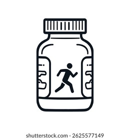 Executando a figura dentro de um frasco - representação do confinamento, da luta e da ilustração do vetor de liberdade