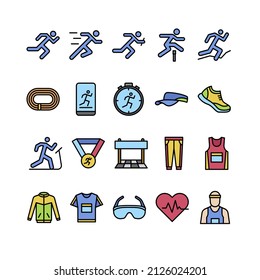 Running filled outline icon set