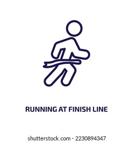 running at finish line icon from people collection. Thin linear running at finish line, finish, marathon outline icon isolated on white background. Line vector running at finish line sign, symbol for 