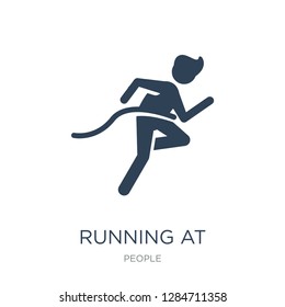 Running At Finish Line Icon Vector On White Background, Running At Finish Line Trendy Filled Icons From People Collection, Running At Finish Vector Illustration