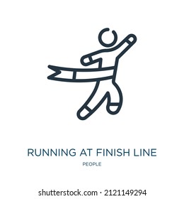 running at finish line thin line icon. run, runner linear icons from people concept isolated outline sign. Vector illustration symbol element for web design and apps.