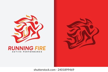 Running Fire Logo Design. Abstract Fire Combined with People who are doing Running Activities Design Concept.