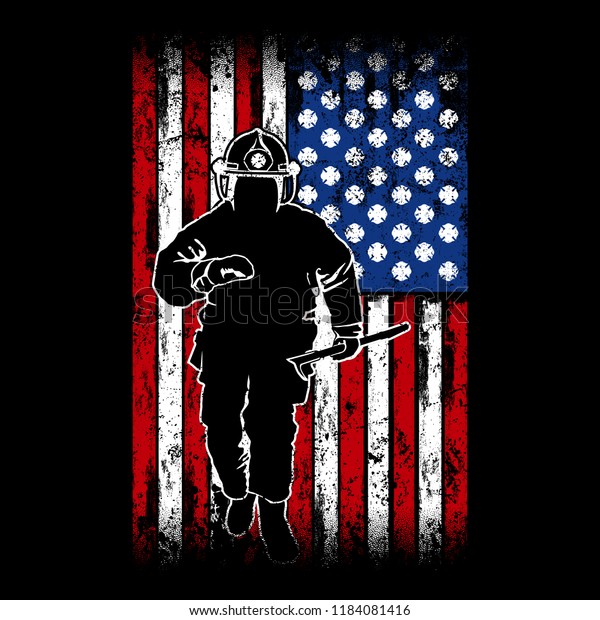 Running Firefighter American Flag Background Stock Vector Royalty