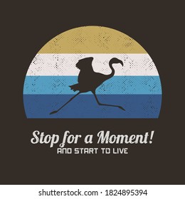 Running flamingo. Bird silhouette. Vector retro design