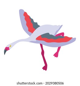 Vector isométrico del icono de flamingo en ejecución. Ave lindo de verano. Flamingo largo
