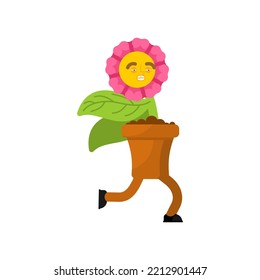 Running flower. Flower delivery sign. Flower in pot run. Vector illustration