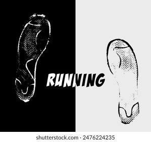 Running. Footprints human shoes silhouette, vector illustration