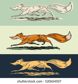 Running fox. Cartoon  fox character, vector illustration.