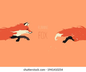 Running fox illustration with text, template for brand design, simple flat vector art 