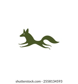 Running fox silhouette logo design. Green fox logo template design on white background.