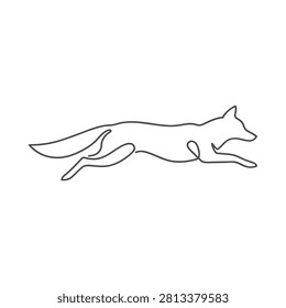 Running fox Silhouette Minimalist Line Art On White Background vulpine