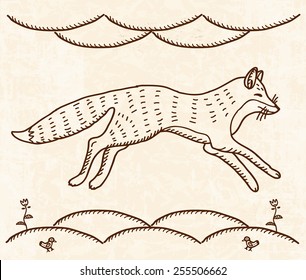 Running fox vector illustration in retro style