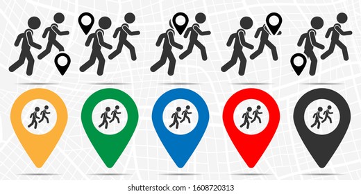 Running with a friend icon in location set. Simple glyph, flat illustration element of friendship theme icons