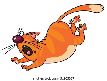 Running funny orange cat cartoon