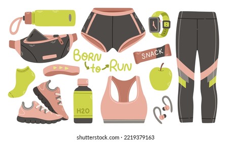 Running Gear For Women. Running Accessories for Female. Fitness Set. Sport Clothes, Sport Watch, Running Shoes