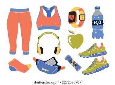 Running Gear For Women. Running Accessories for Female. Fitness Set. Sport Clothes, Sport Watch, Running Shoes	