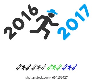 Running Gentleman To 2017 Year flat vector pictogram. Running Gentleman To 2017 Year icon with gray, black, blue, green color versions.