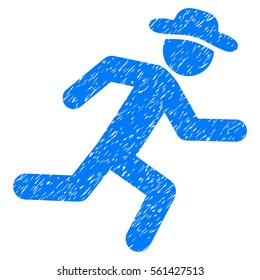 Running Gentleman grainy textured icon for overlay watermark stamps. Flat symbol with unclean texture. Dotted vector blue ink rubber seal stamp with grunge design on a white background.