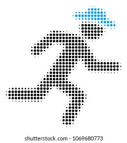 Running Gentleman halftone vector icon. Illustration style is dotted iconic Running Gentleman icon symbol on a white background. Halftone matrix is round spots.