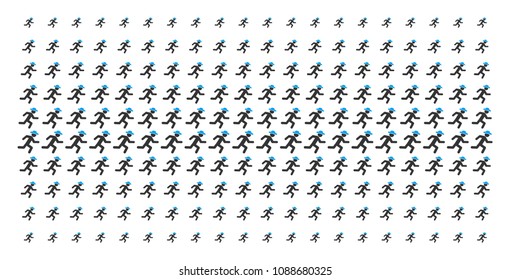 Running gentleman icon halftone pattern, designed for backgrounds, covers, templates and abstract effects. Vector running gentleman symbols organized into halftone grid.