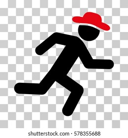 Running Gentleman icon. Vector illustration style is flat iconic bicolor symbol, intensive red and black colors, transparent background. Designed for web and software interfaces.