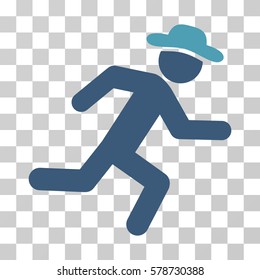 Running Gentleman icon. Vector illustration style is flat iconic bicolor symbol, cyan and blue colors, transparent background. Designed for web and software interfaces.