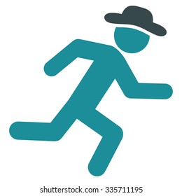 Running Gentleman vector icon. Style is bicolor flat symbol, soft blue colors, rounded angles, white background.