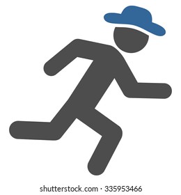 Running Gentleman vector icon. Style is bicolor flat symbol, cobalt and gray colors, rounded angles, white background.