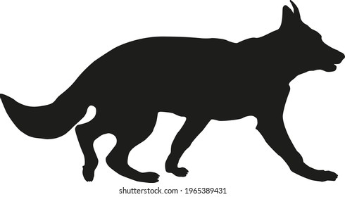 Running german shepherd dog puppy. Black dog silhouette. Isolated on a white background. Vector illustration.