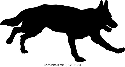 Running german shepherd dog puppy. Black dog silhouette. Pet animals. Isolated on a white background. Vector illustration.