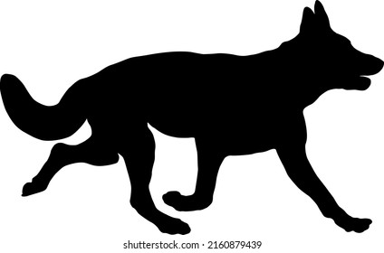 Running german shepherd dog puppy. Black dog silhouette. Pet animals. Isolated on a white background. Vector illustration.