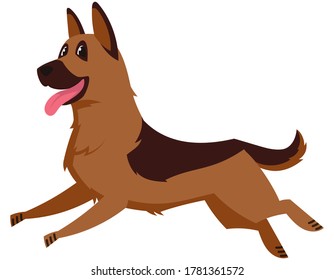 Running German shepherd side view. Cute pet in cartoon style.