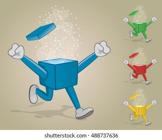 Running Gift Box With Two Hands Up