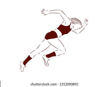 running girl athlete contour, vector illustration 