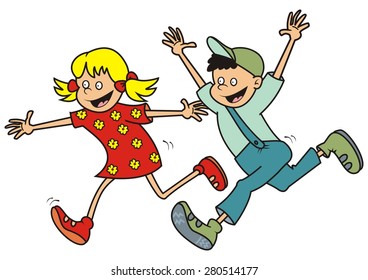 running girl and boy, back to school, vector illustration